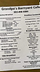 Grandpa's Barnyard Cafe menu