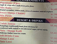The Indian Hut menu