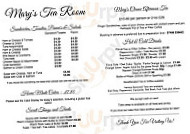 Mary's Tea Room menu