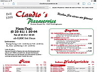 Claudios Pizza Service menu