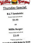 Willie's Burger menu