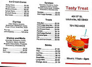 Tasty Treat Drive-in menu