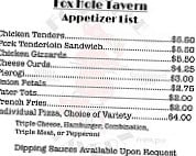 Fox Hole Tavern menu