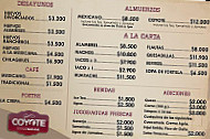 Coyote Cocina Mexicana menu