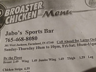 Jabo's Sports menu