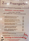 Hotel & Gaststatte Zum Rosengarten menu