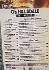O's Hillsdale Diner menu
