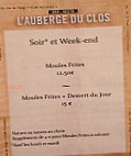 Auberge Du Clos Bar Restaurant menu