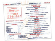 Boston's North End Pizza Bakery menu