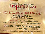 Lemay's Pizza Subs Calzones menu