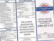 G's Pizza World menu