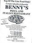 Benny's Pizza menu