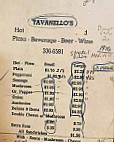 Tavanello's Pizza menu