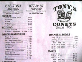 Tony's Coney's menu