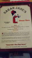 Sarah Jane's Restaurant menu