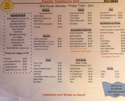 Family Traditions And Grill menu