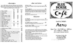 Blue House Cafe menu