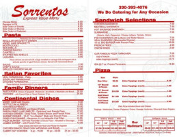 Sorrentos Banquet Hall menu