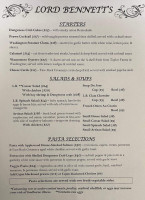 Lord Bennett's Restaurant menu