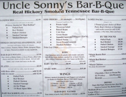 Uncle Sonny's -b-que menu