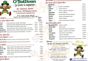 O'sullivan Bar Restaurant Pizzeria Burger menu