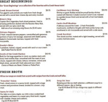 Ryan's Creek House menu