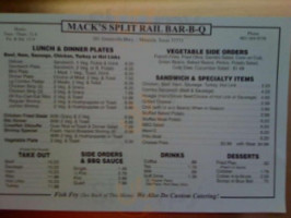 Mack's Split Rail Pit -b-q menu