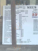 Mel's Dairy menu