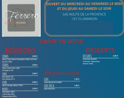 Brasserie Ferrero menu