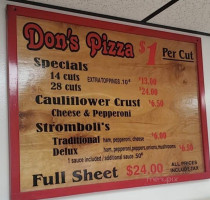 Don's Pizza menu