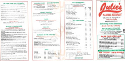 Julie's Pizzeria & Restaurant menu