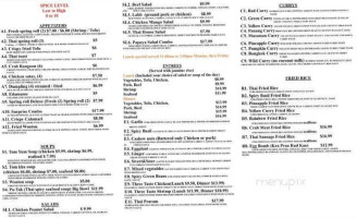 Teerak Thai menu