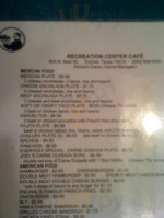 Recreation Center Cafe menu