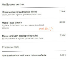 Antalya Kebab Toulon menu