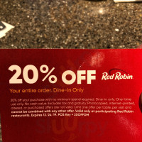 Red Robin America's Gourmet Burgers & Spirits menu