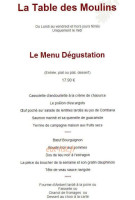Auberge des Vieux Moulins Banaux menu