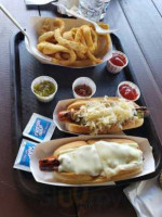 Denmo's Famous Split & Charred Hot Dogs food