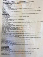 Primo's Grill Deli menu