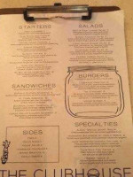 The Clubhouse menu