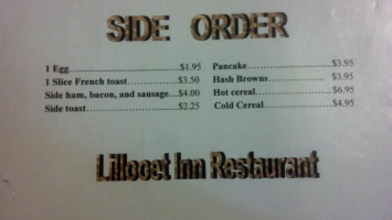 Lillooet Inn Restaurant menu
