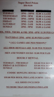 Super Bowling Lanes And Sports menu