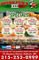 Giuseppe's Pizza menu