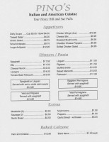 Pino's Italian menu