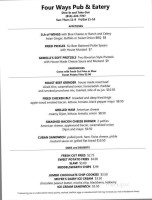 Four Ways Pub Eatery menu