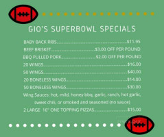 Gio's Bbq menu