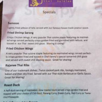 Rajanee Thai menu