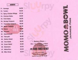 Momo Bowl menu