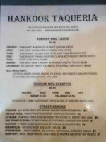 Hankook Taqueria menu