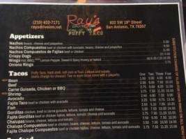 Ray's Drive Inn menu