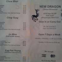 New Dragon menu